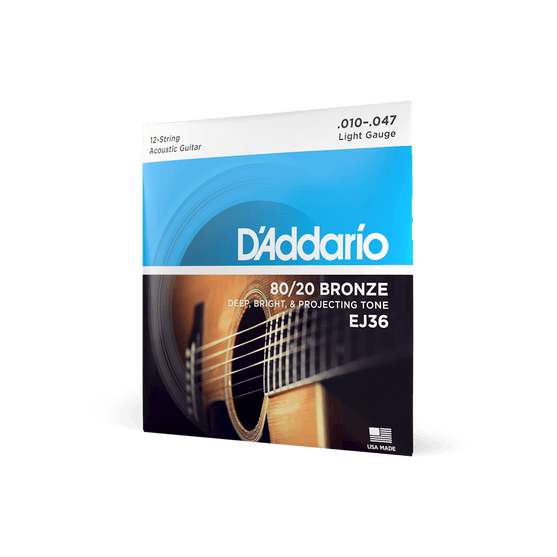 Dây Đàn Guitar Acoustic D'Addario EJ36 80/20 12-Strings Bronze, Light, 10-47-Mai Nguyên Music