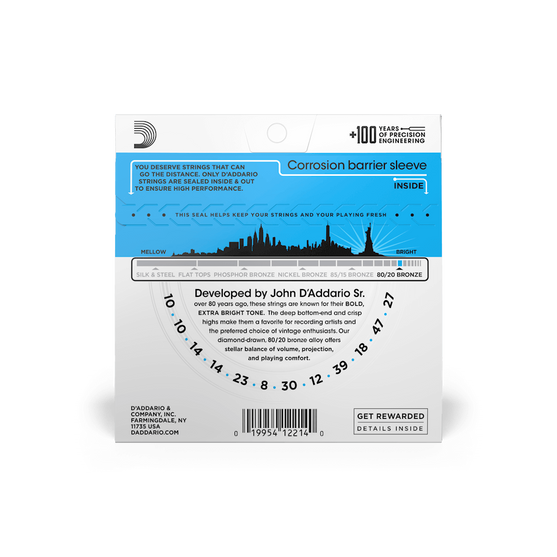 Dây Đàn Guitar Acoustic D'Addario EJ36 80/20 12-Strings Bronze, Light, 10-47-Mai Nguyên Music