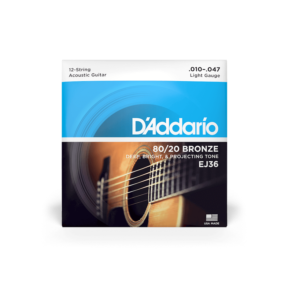 Dây Đàn Guitar Acoustic D'Addario EJ36 80/20 12-Strings Bronze, Light, 10-47-Mai Nguyên Music