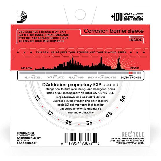 Dây Đàn Guitar Acoustic D'Addario EXP12 Coated 80/20 Bronze, Medium, 13-56-Mai Nguyên Music