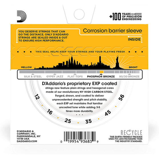 Dây Đàn Guitar Acoustic D'Addario EXP19 Coated Phosphor Bronze Bluegrass, 12-56-Mai Nguyên Music