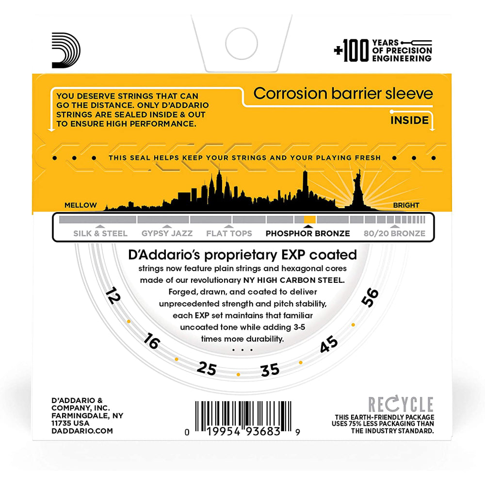 Dây Đàn Guitar Acoustic D'Addario EXP19 Coated Phosphor Bronze Bluegrass, 12-56-Mai Nguyên Music