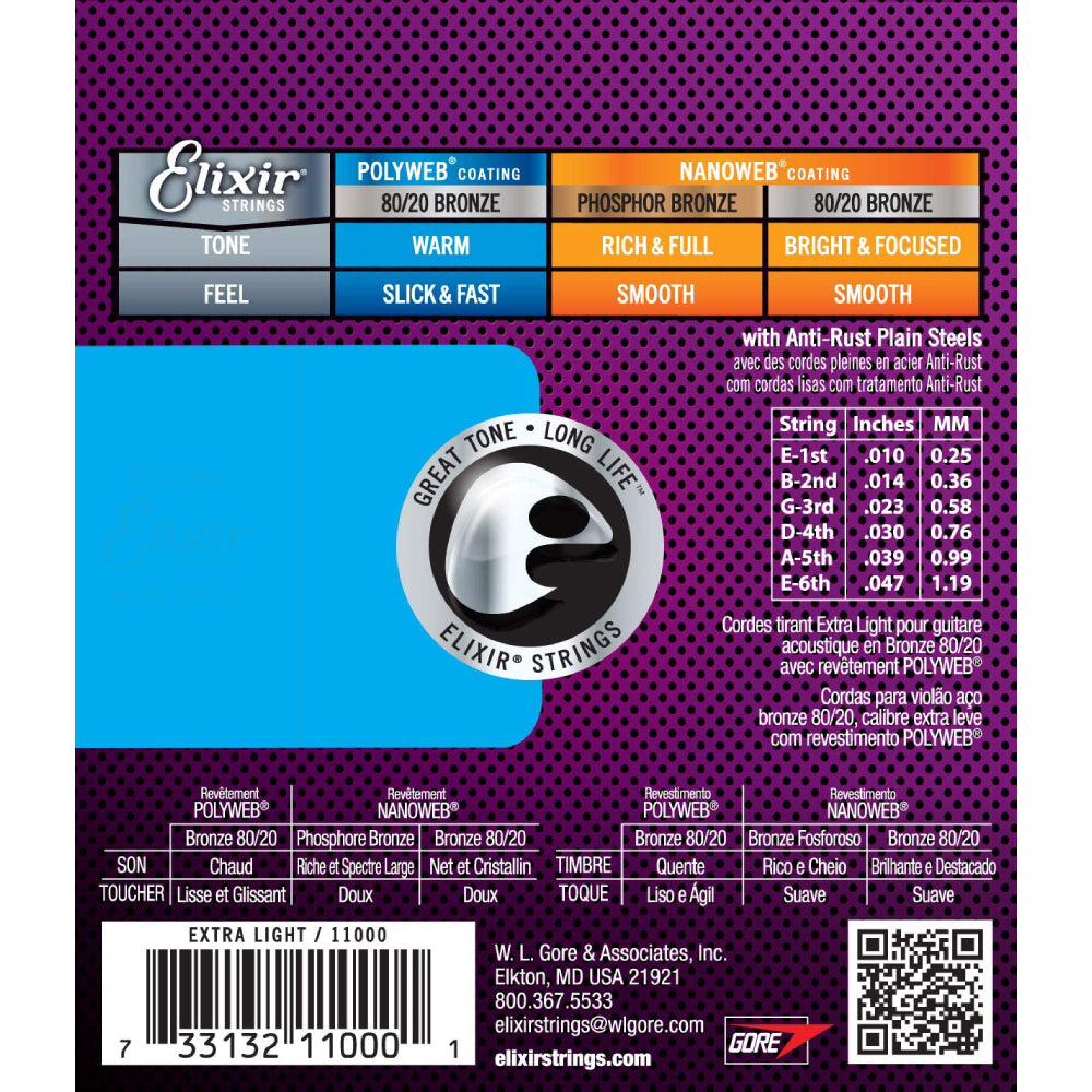 Dây Đàn Guitar Acoustic Elixir 11000 Polyweb 80/20 Bronze 10-47-Mai Nguyên Music