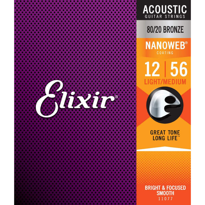Dây Đàn Guitar Acoustic Elixir 11077 Nanoweb 80/20 Bronze Light-Medium 12-56-Mai Nguyên Music