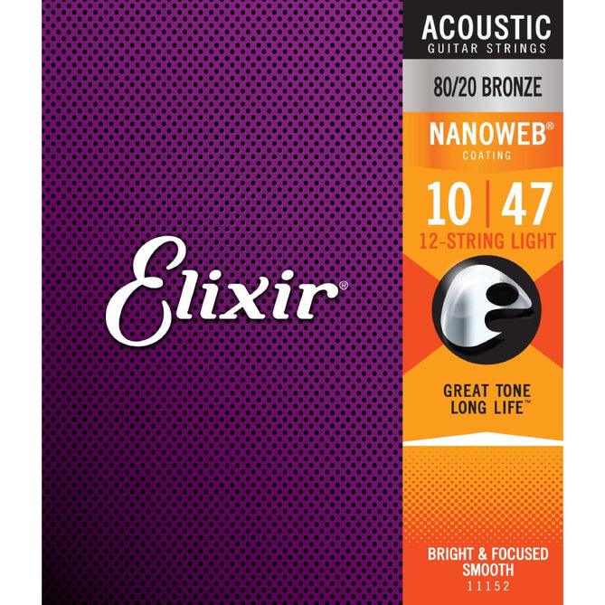 Dây Đàn Guitar Acoustic Elixir 11152 Nanoweb Light 80/20 Bronze 12-String 10-47-Mai Nguyên Music