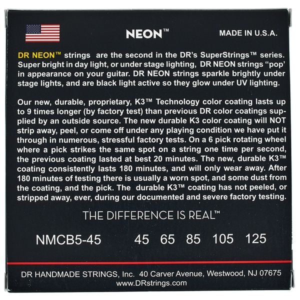 Dây Đàn Guitar Bass 5 Dây DR Strings NMCB5-45 Neon Multi-color 45-125 5 String Set-Mai Nguyên Music