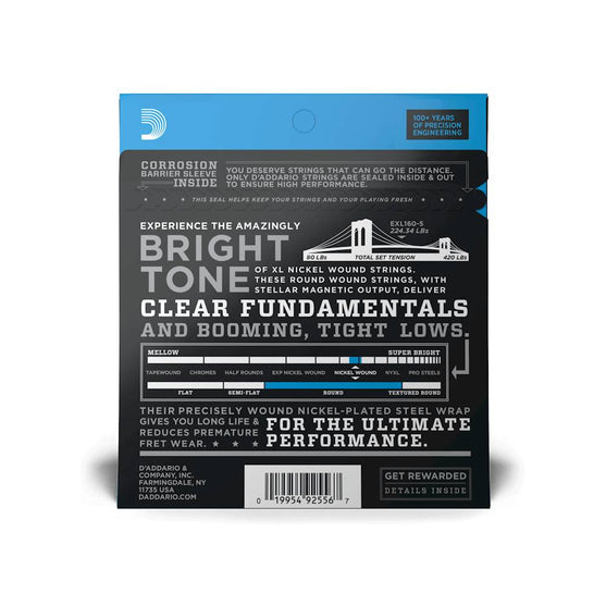 Dây Đàn Guitar Bass D'Addario EXL160-5 Nickel Wound 5-String, Medium, 50-135, Long Scale-Mai Nguyên Music