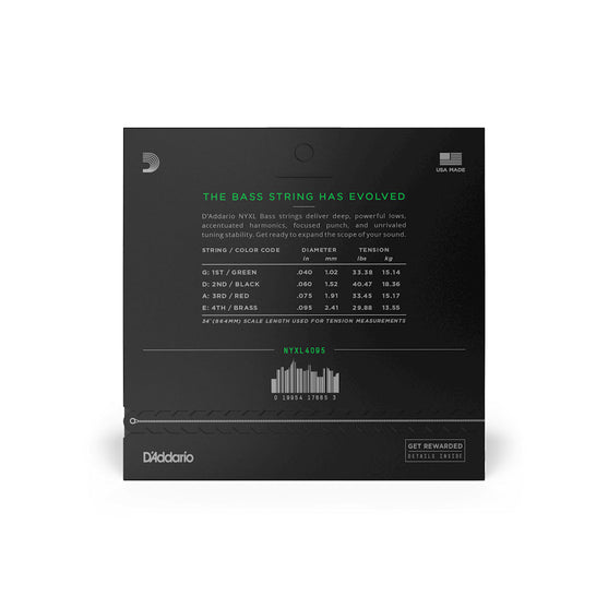 Dây Đàn Guitar Bass D'Addario NYXL4095 NYXL, Long Scale, Super Light, 40-95-Mai Nguyên Music