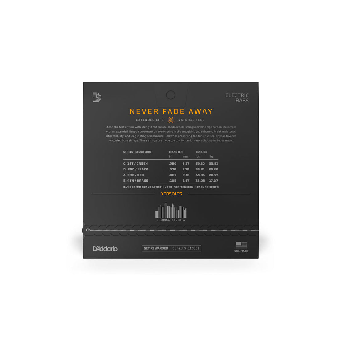 Dây Đàn Guitar Bass D'Addario XTB50105 XT Nickel Plated Steel 4-String Long Scale, 50-105-Mai Nguyên Music