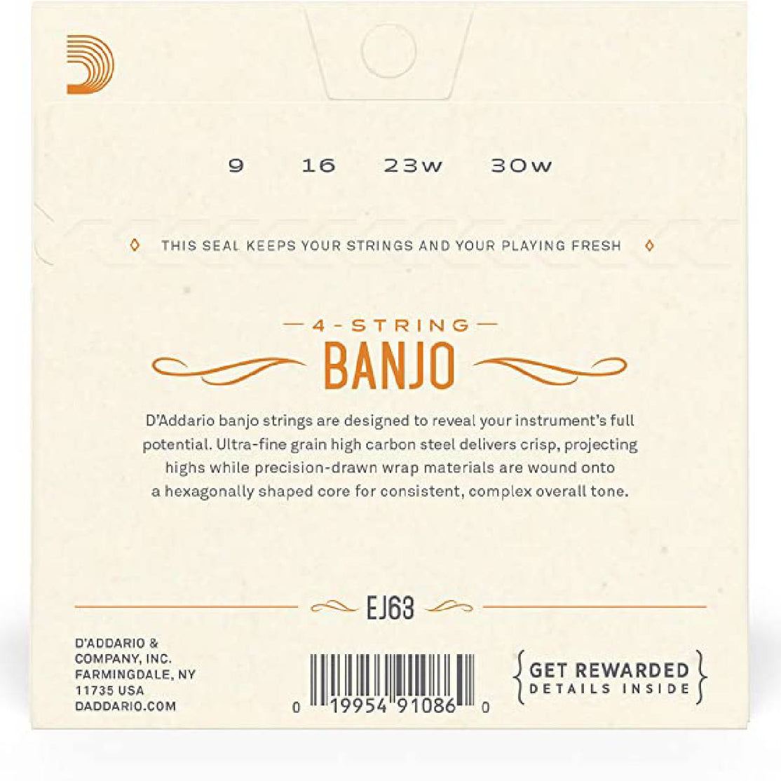 Dây Đàn Guitar D'Addario EJ63 Nickel Wound Loop End Tenor Banjo Strings, Medium, 009-030-Mai Nguyên Music