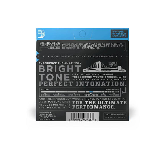 Dây Đàn Guitar Điện D'Addario EXL120-7 Nickel Wound, 7-String, Super Light, 9-54-Mai Nguyên Music