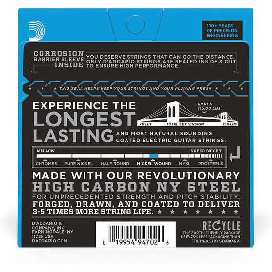 Dây Đàn Guitar Điện D'Addario EXP115 Coated Nickel Wound, Medium/Blues/Jazz, 11-49-Mai Nguyên Music