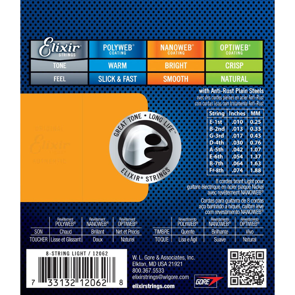 Dây Đàn Guitar Điện Elixir 12062 Nanoweb Light 8-String 10-74-Mai Nguyên Music