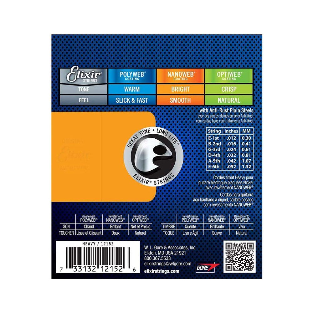 Dây Đàn Guitar Điện Elixir 12152 Nanoweb Heavy 12-52-Mai Nguyên Music