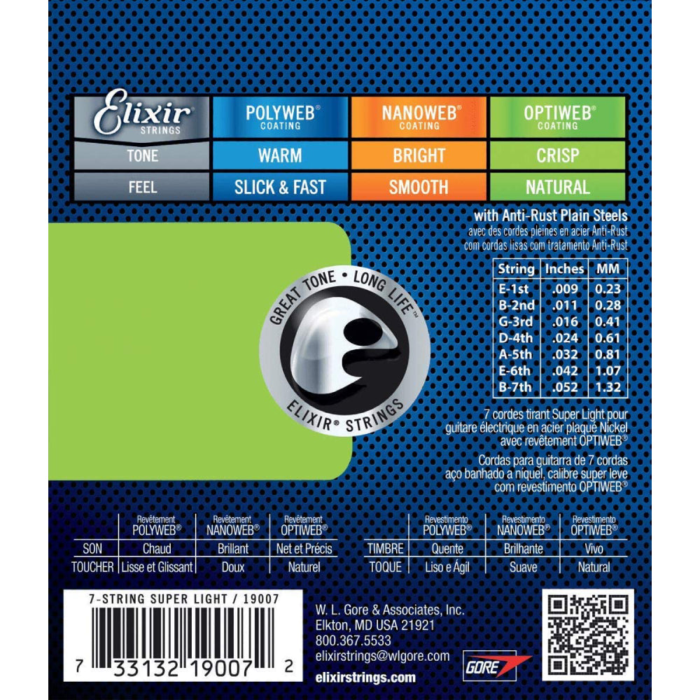 Dây Đàn Guitar Điện Elixir 19007 Optiweb Super Light 7-String, 09-52-Mai Nguyên Music