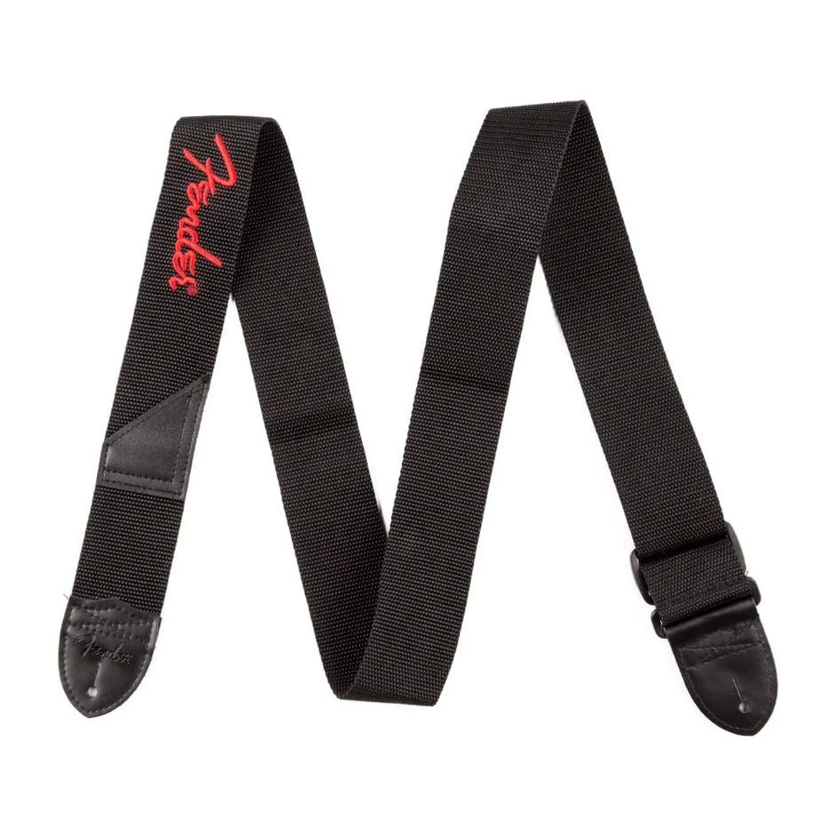 Dây Đeo Đàn Guitar Fender 2 Inch Black Poly w/Red Logo-Mai Nguyên Music