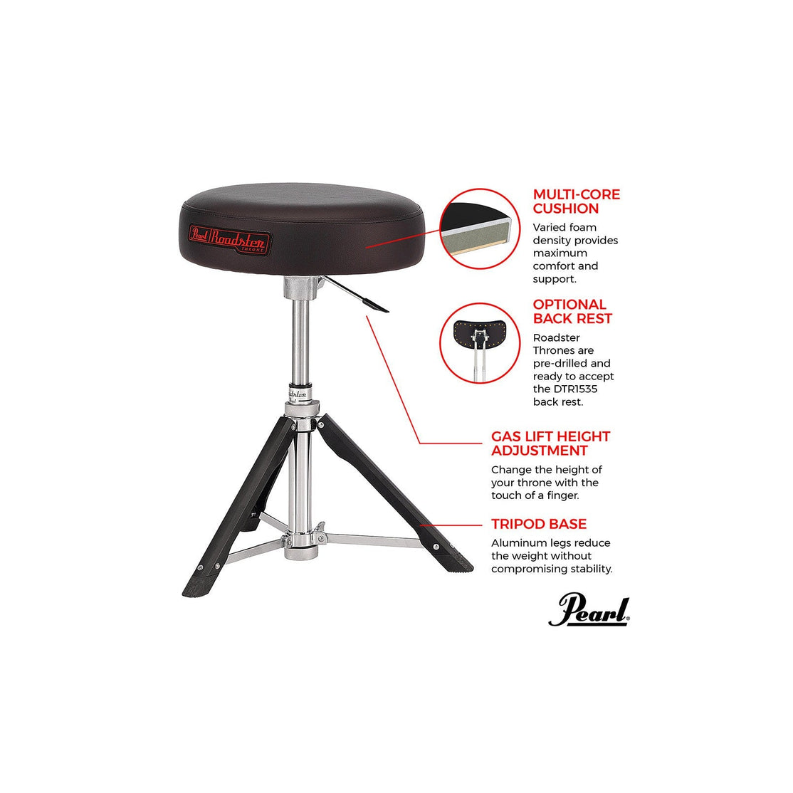 Ghế Trống Pearl D1500RGL Nâng Bằng Khí Nén-Mai Nguyên Music