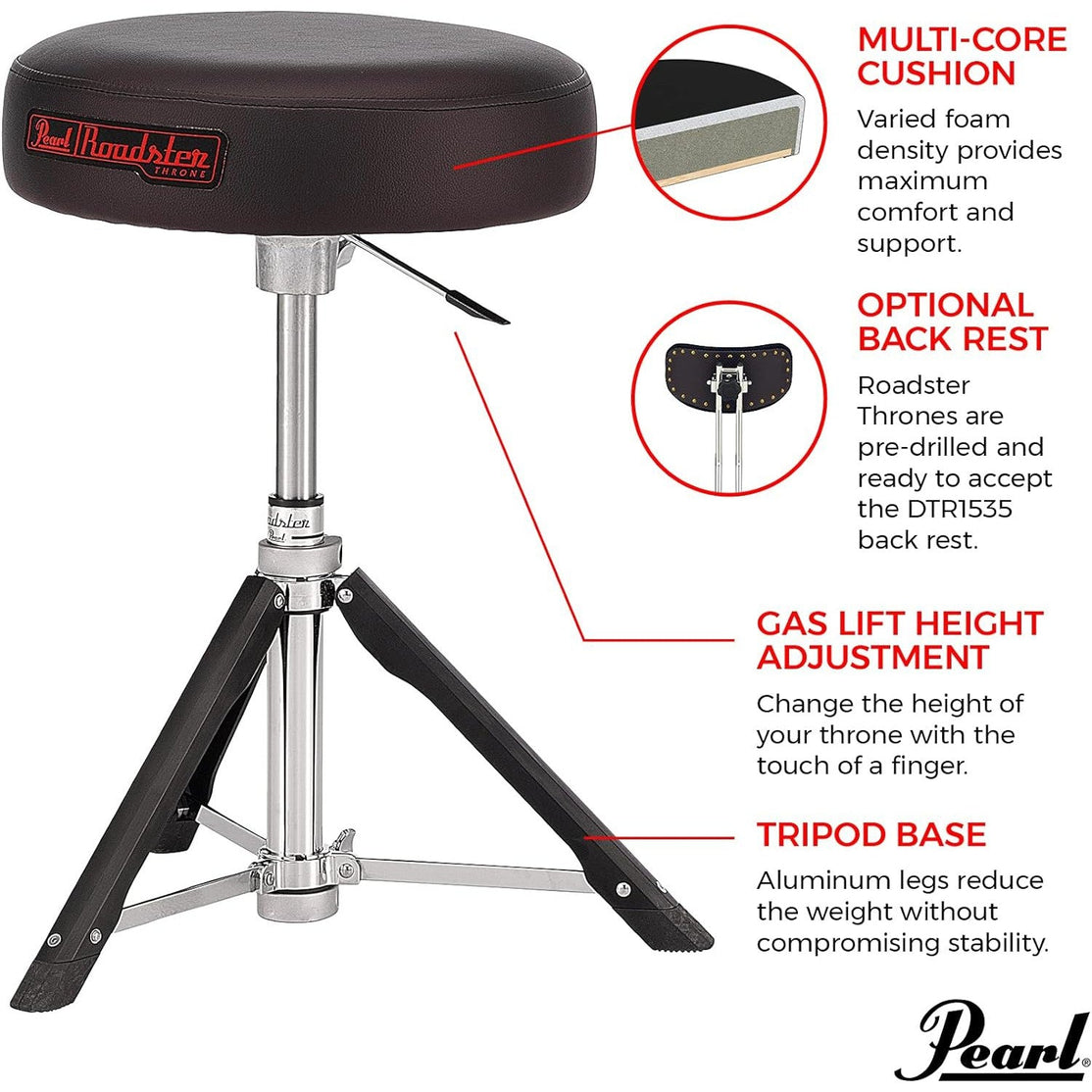 Ghế Trống Pearl D1500TGL Nâng Bằng Khí Nén-Mai Nguyên Music