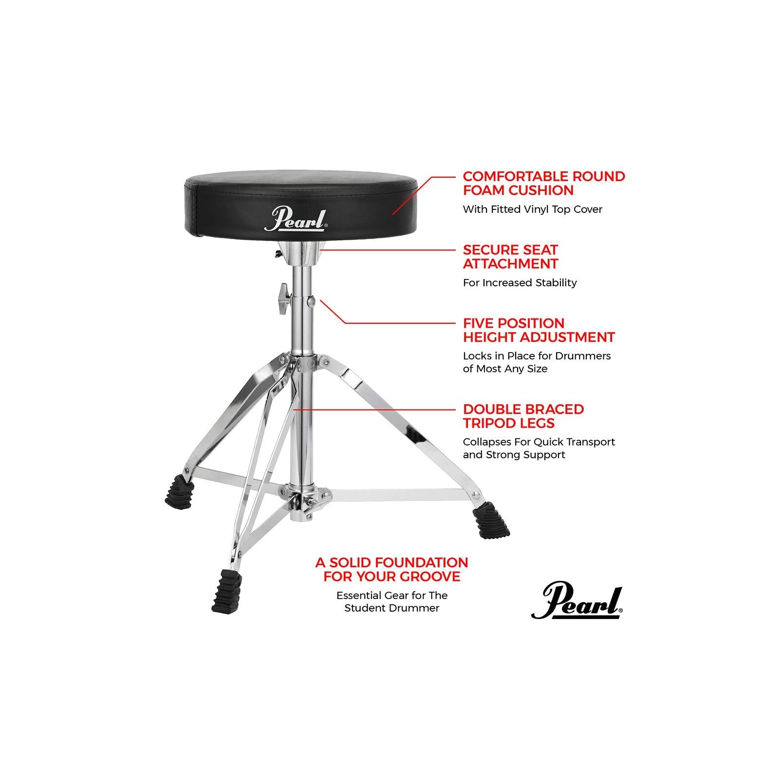 Ghế Trống Pearl D50 Thay Đổi Chiều Cao-Mai Nguyên Music