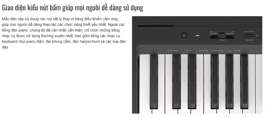 Giao diện kiểu nút bấm giúp mọi người dễ dàng sử dụng trên Yamaha P143BT
