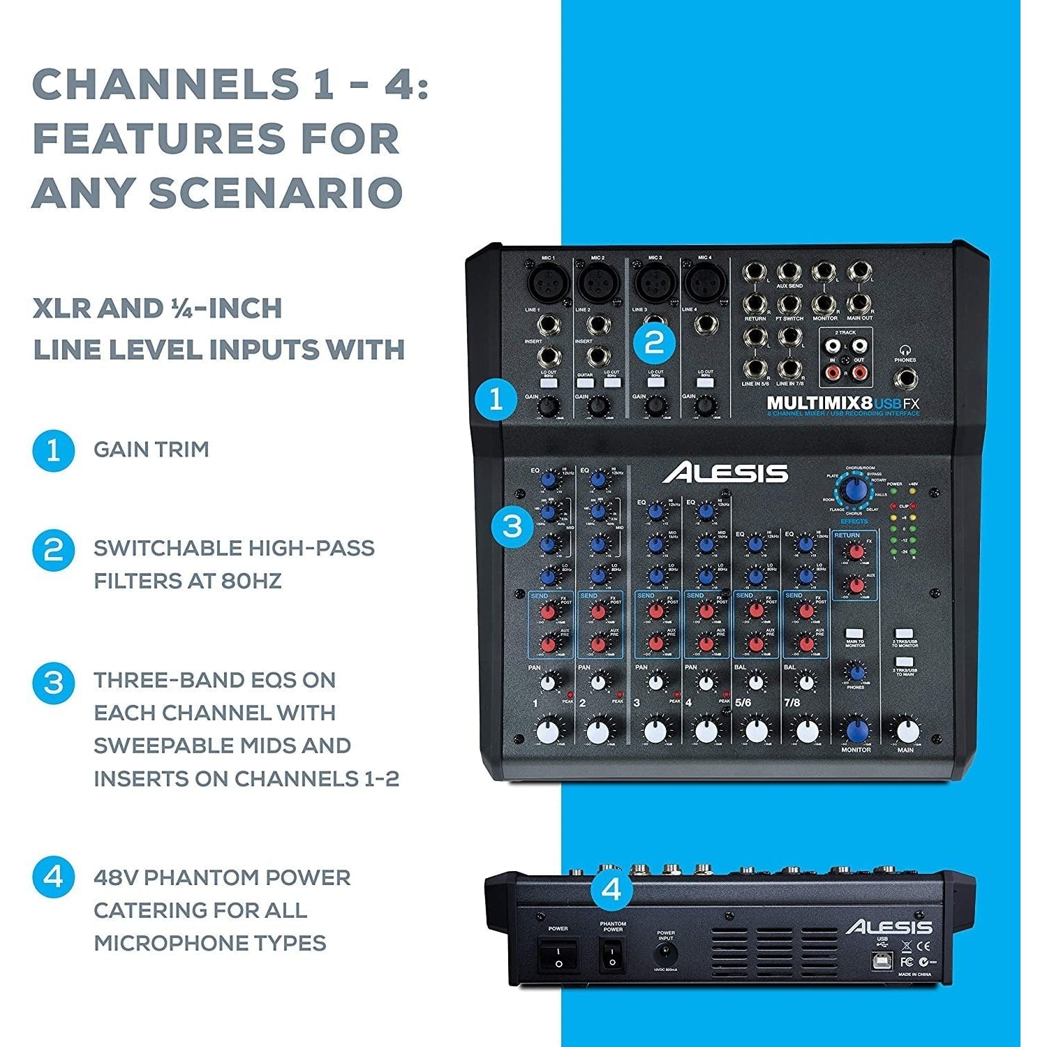 Mixer Alesis MultiMix 8 USB FX 8 Channel With FX-Mai Nguyên Music