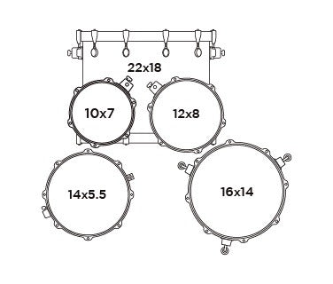 Cấu hình bộ Trống Cơ Mapex MM529SF Rock 5-Pc Shell Pack (22"/10"/12"/14"/16")