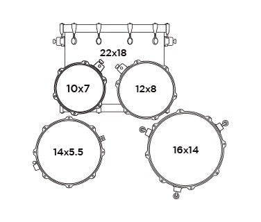 Cấu hình bộ Trống Cơ Mapex MA529SF Mars Birch Rock 5-Pc Shell Pack (22"/10"/12"/14"/16")
