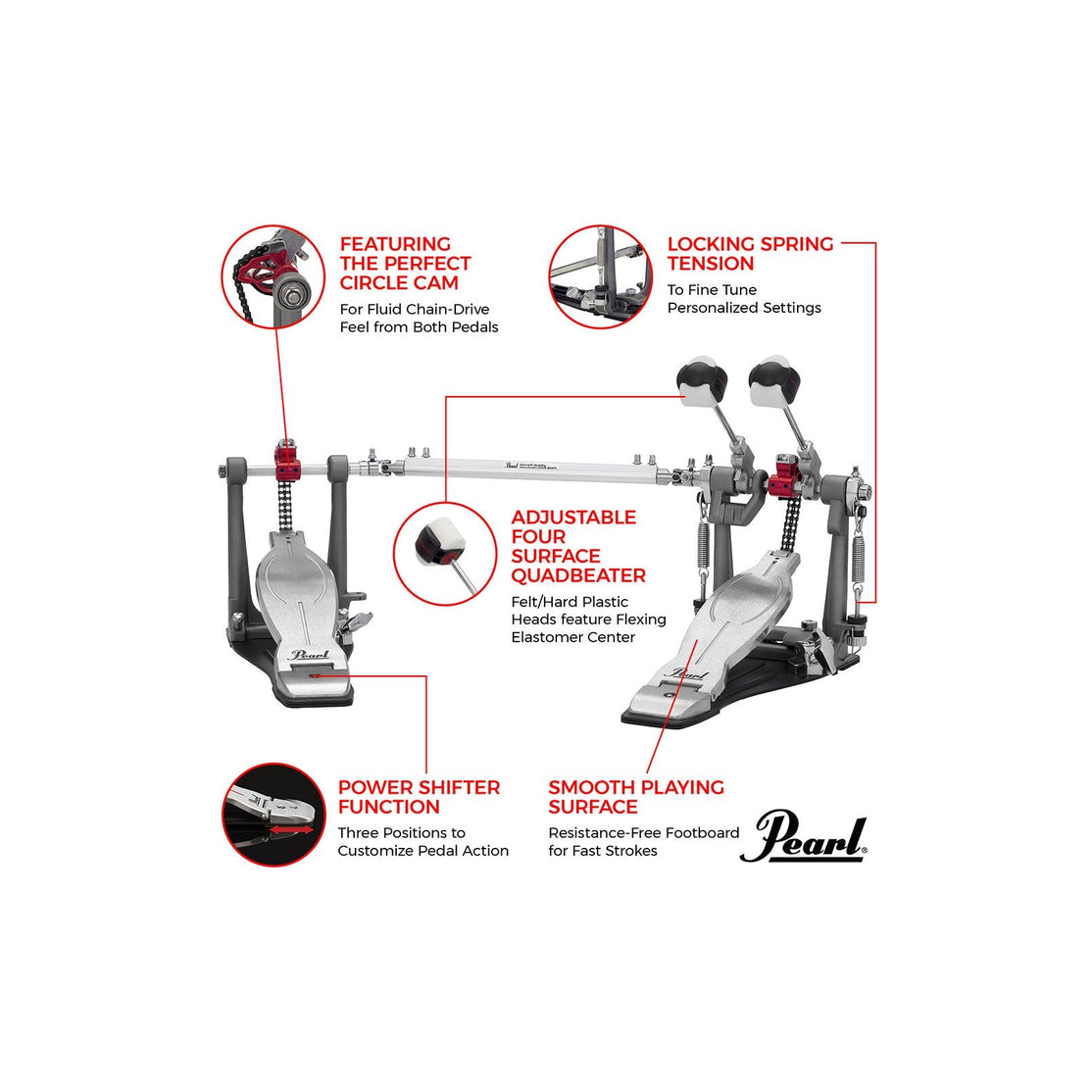 Pedal Đôi Trống Bass Pearl P1032R Eliminator Solo Red-Mai Nguyên Music