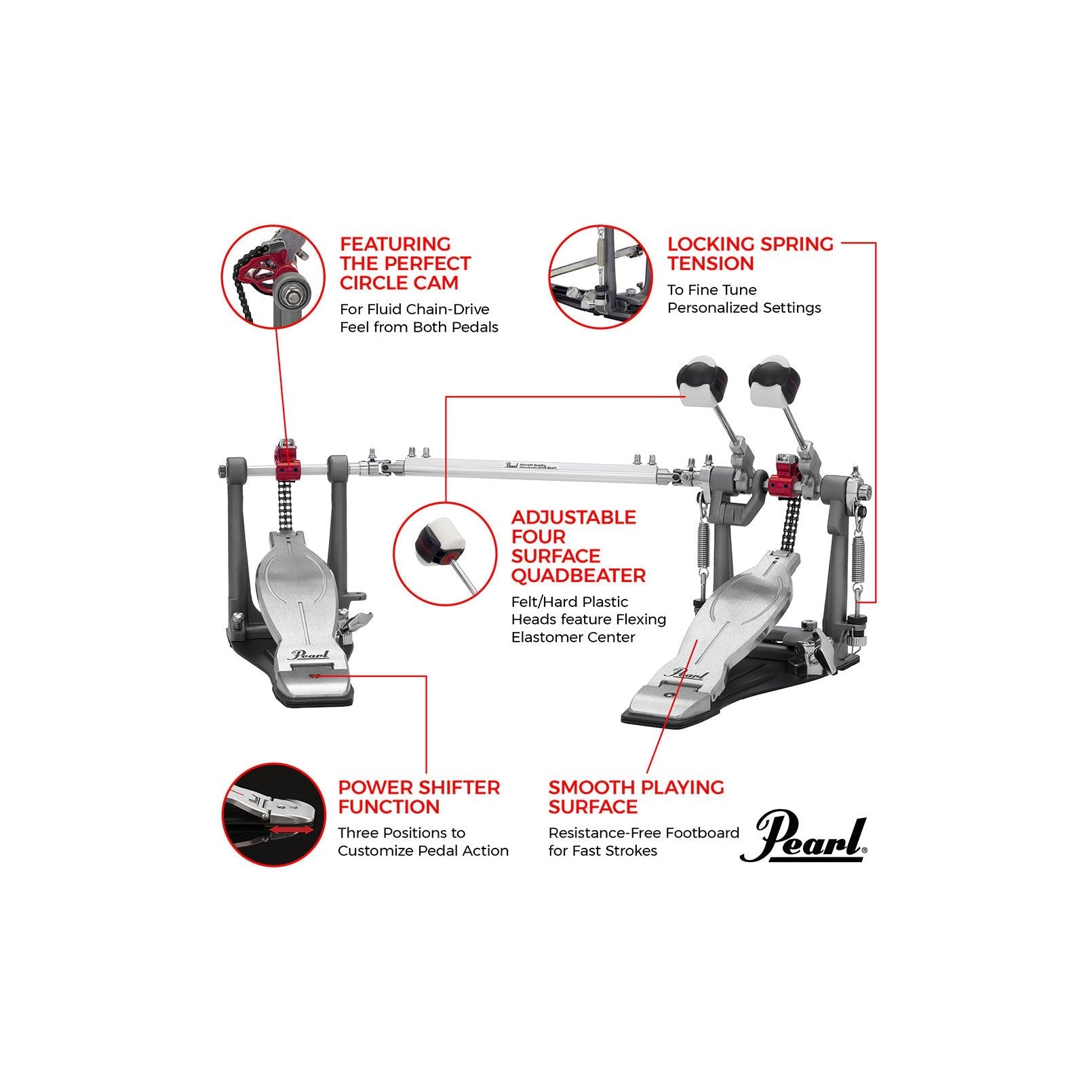 Pedal Đôi Trống Bass Pearl P1032R Eliminator Solo Red-Mai Nguyên Music