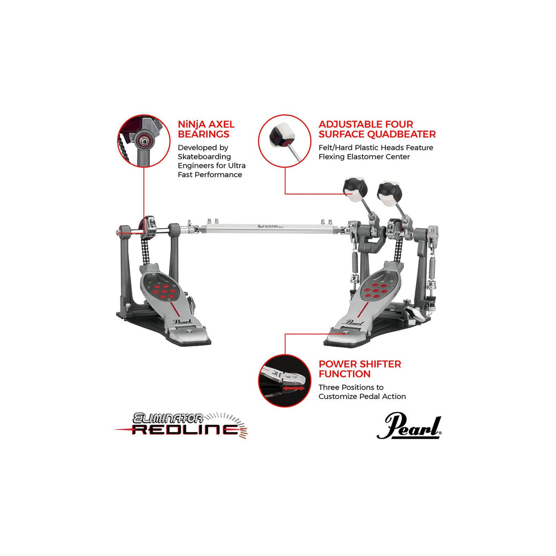 Pedal Đôi Trống Bass Pearl P2052C Eliminator Redline Chain-Mai Nguyên Music