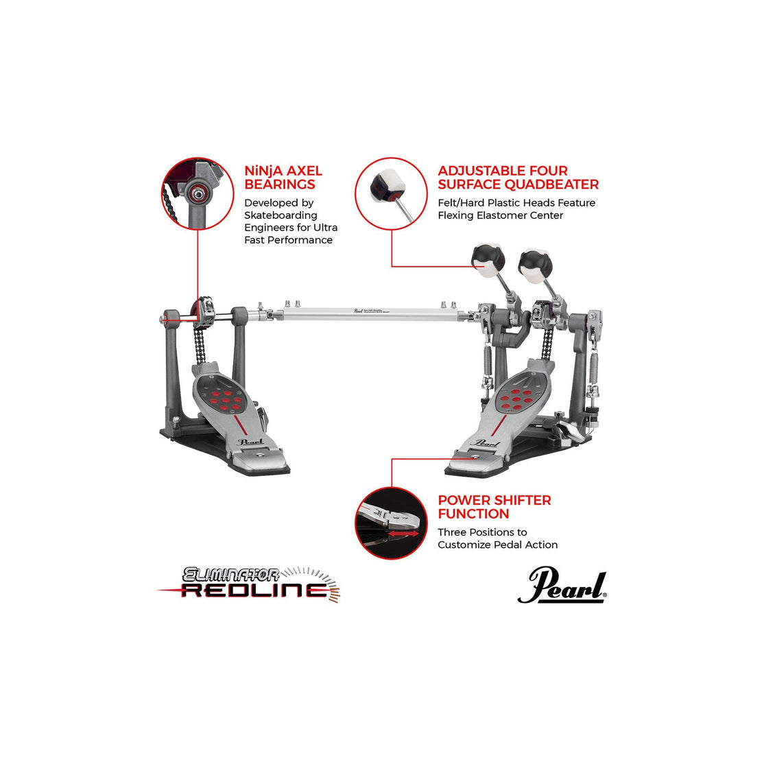 Pedal Đôi Trống Bass Pearl P2052C Eliminator Redline Chain-Mai Nguyên Music