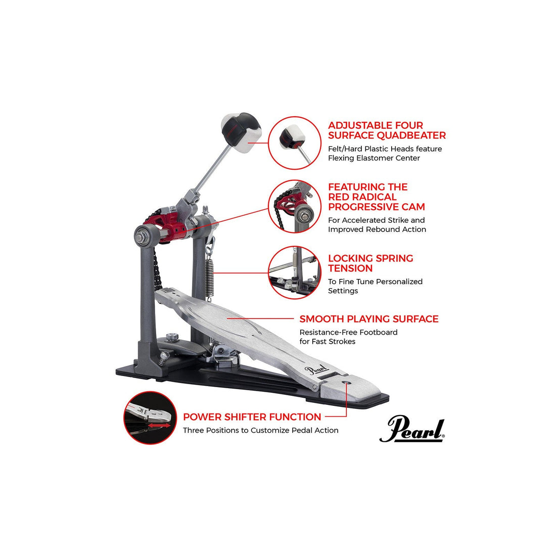 Pedal Đơn Trống Bass Pearl P1030R Eliminator Solo Red-Mai Nguyên Music