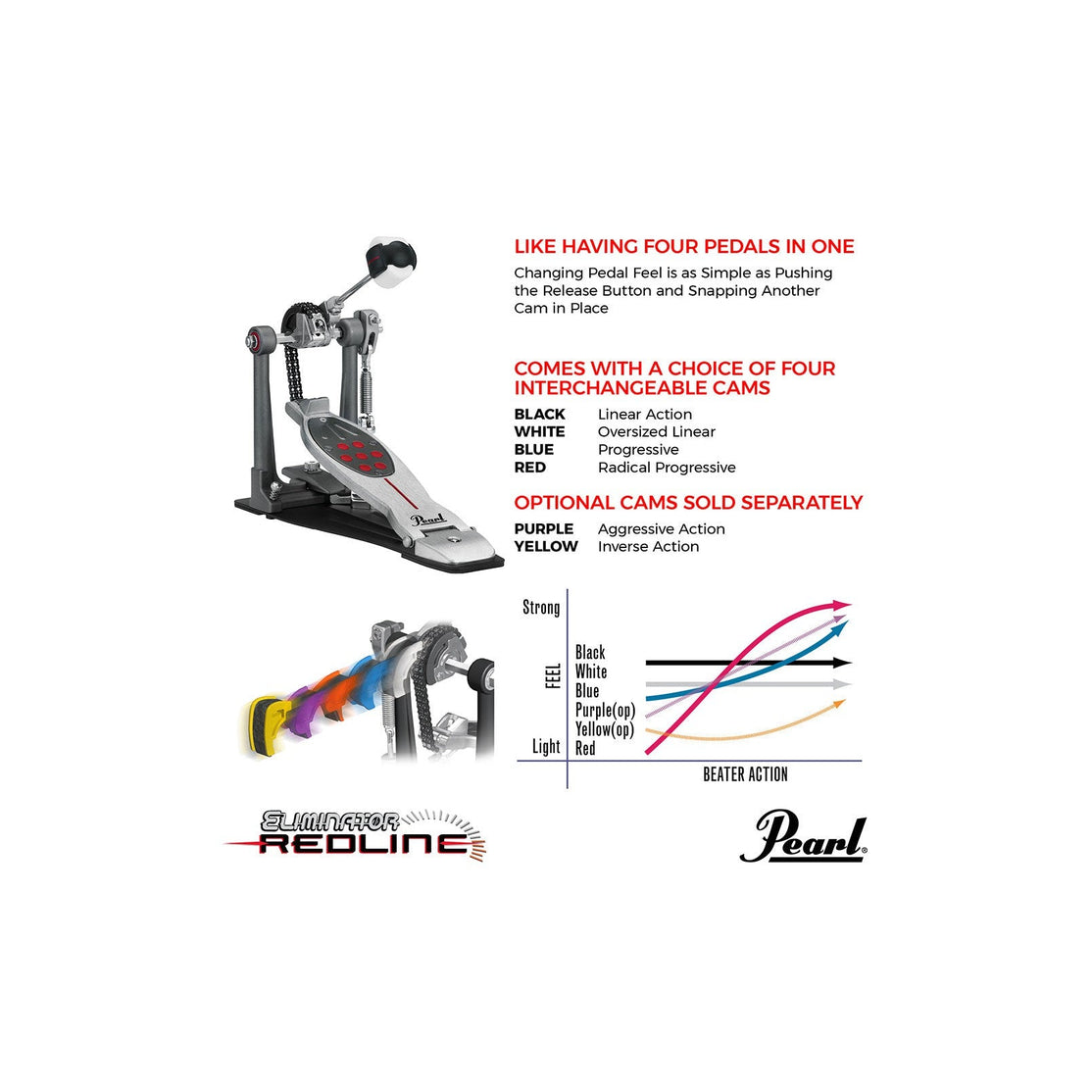 Pedal Đơn Trống Bass Pearl P2050C Eliminator Redline Chain-Mai Nguyên Music