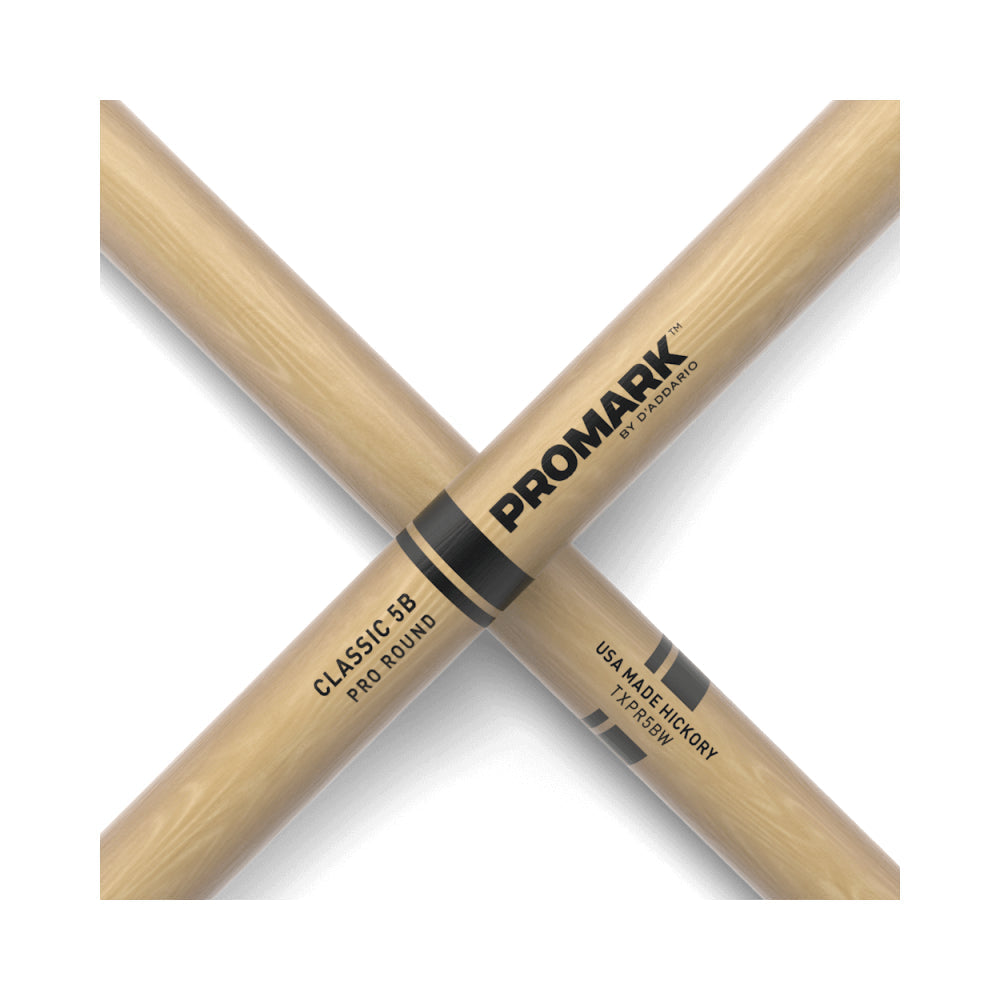 Promark TXPR5BW Pro-Round Hickory 5B Drumsticks, Wood Tip-Mai Nguyên Music