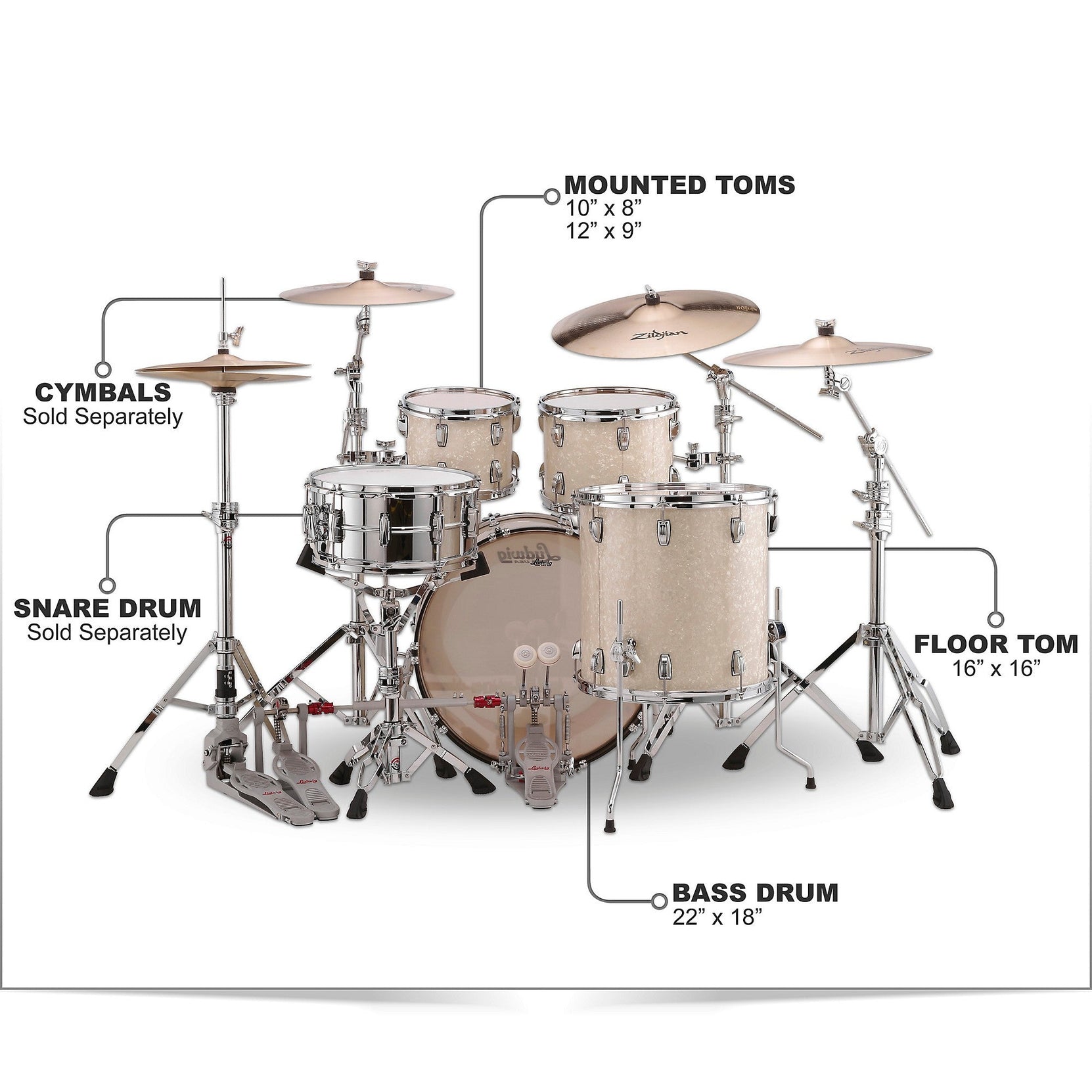Trống Cơ Ludwig Classic Maple Mod 4-PC Shell Pack (22"/10"/12"/16")-Mai Nguyên Music