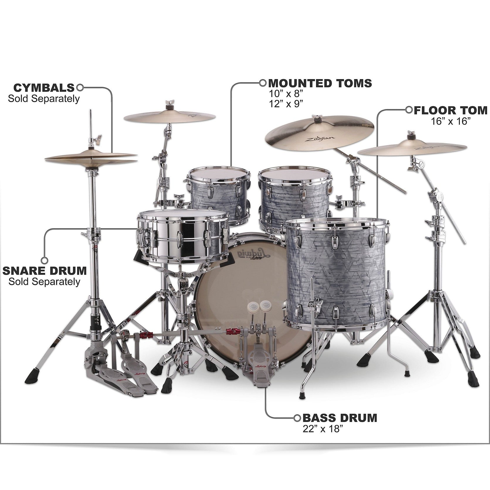 Trống Cơ Ludwig Classic Maple Mod 4-PC Shell Pack (22"/10"/12"/16")-Mai Nguyên Music