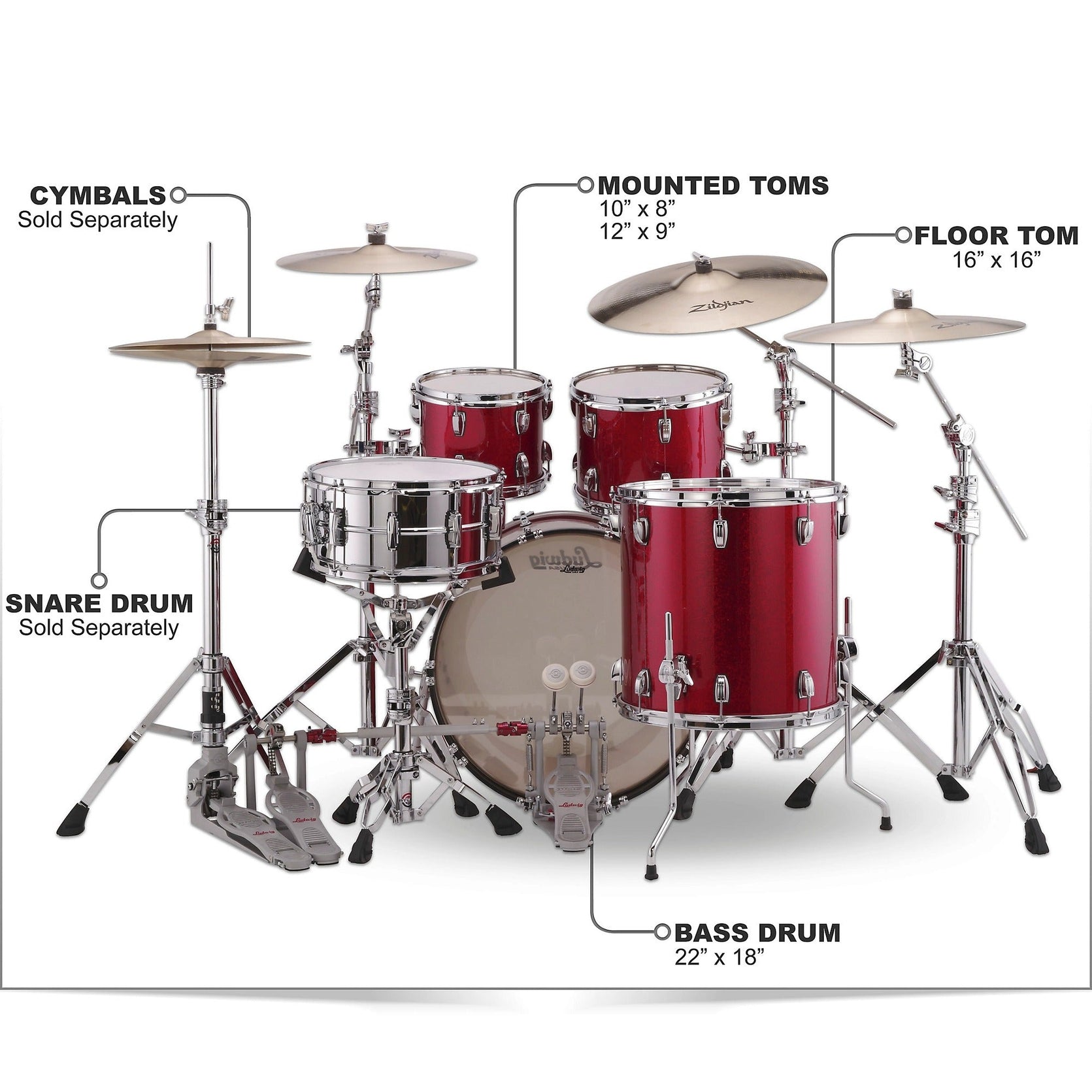 Trống Cơ Ludwig Classic Maple Mod 4-PC Shell Pack (22"/10"/12"/16")-Mai Nguyên Music