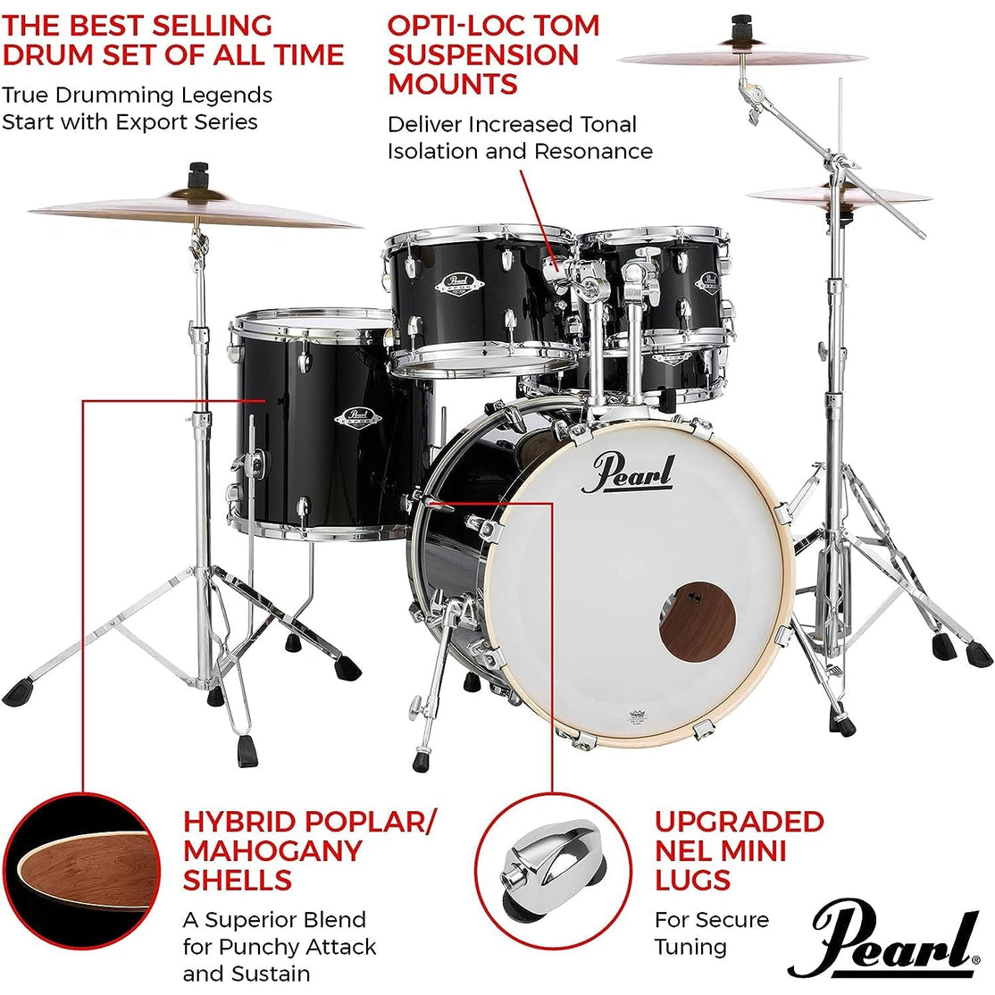 Trống Cơ Pearl Export EXX705N/C 5-Shell Pack (20"/10"/12"/14"/14")-Mai Nguyên Music