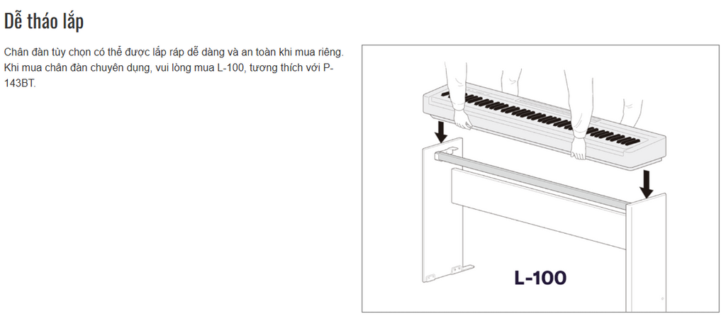 Tháo lắp dễ dàng trên Yamaha P143BT